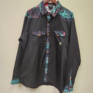 Black Vintage Style Pearl Snap Shirt - XL